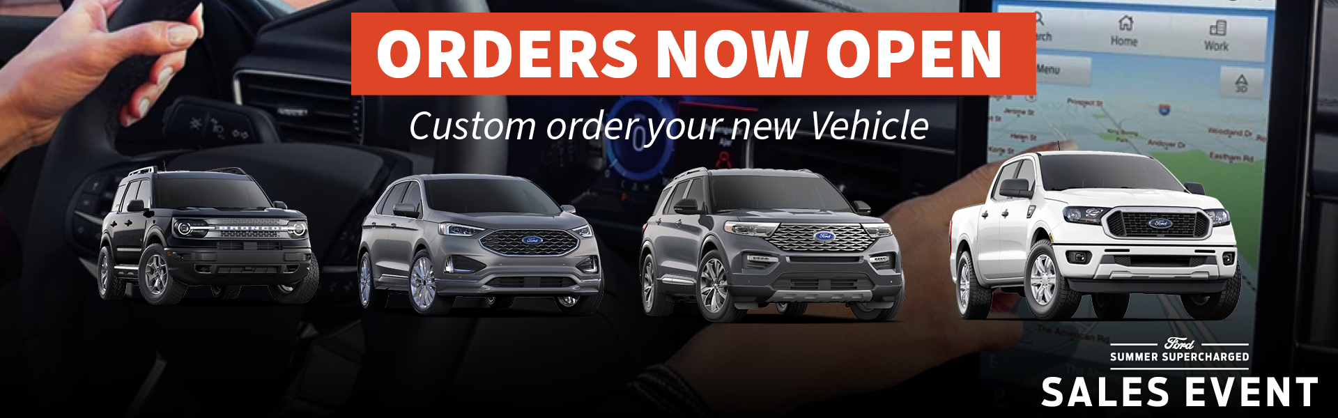Graphic with text "Order's Now Open! Order Your New Vehicle Now!